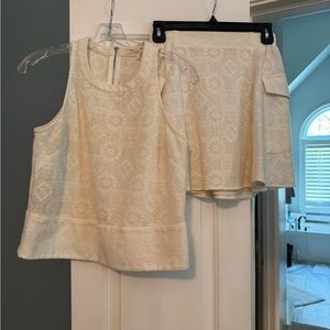 BCBG Cream Textured Top and Skirt Set